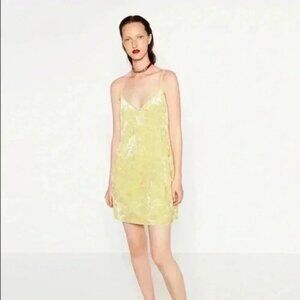 Zara champagne beige crushed velvet slip dress S